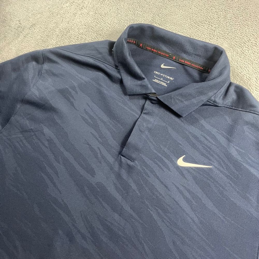 Nike Tiger Woods Dri-FIT ADV Golf Polo Navy Camo Zurich Classic TPC Louisiana L